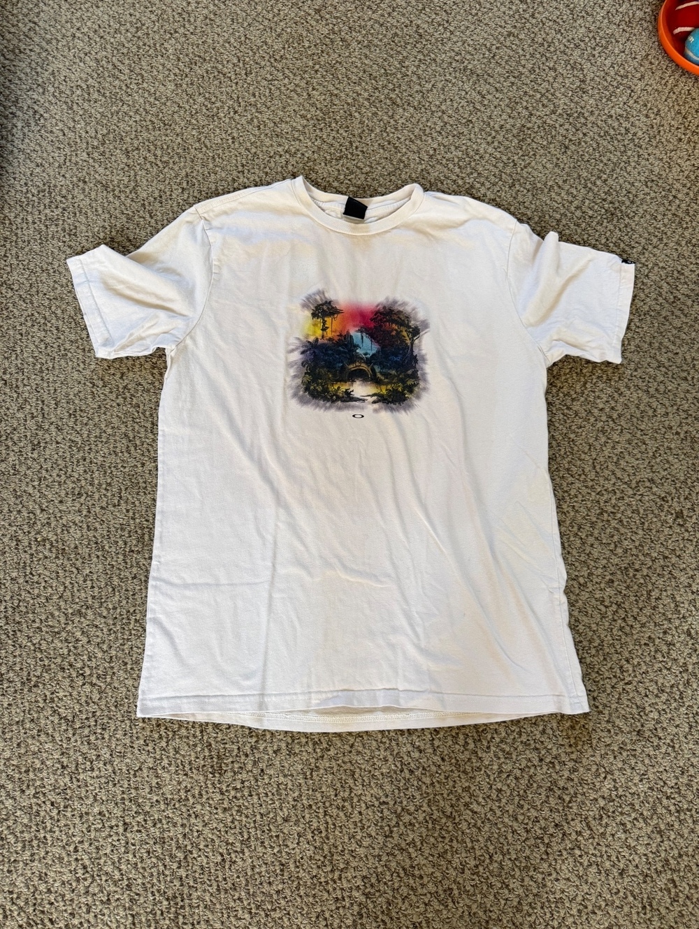y2k style Oakley rainbow forest print graphic t shirt